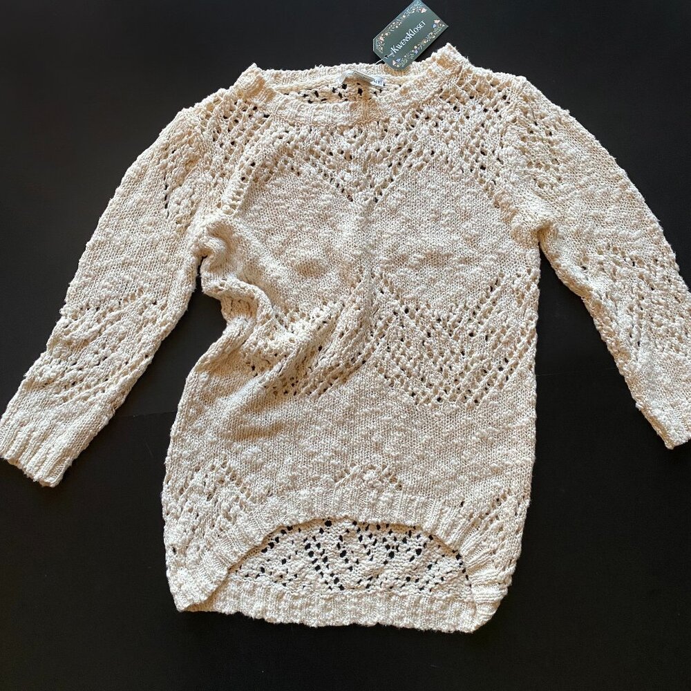 WD-NY Size S NWT* Open Weave Chunky Crochet Knit Sweater Cream